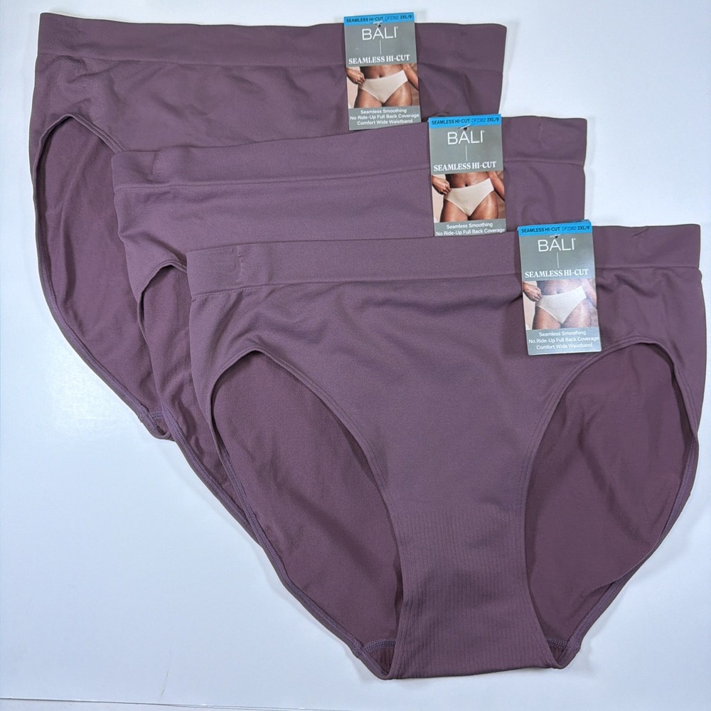 Bali Seamless Hi-Cut Panties Seamless Smoothing DF2362 9/2XL 3 Pack Purple NWT